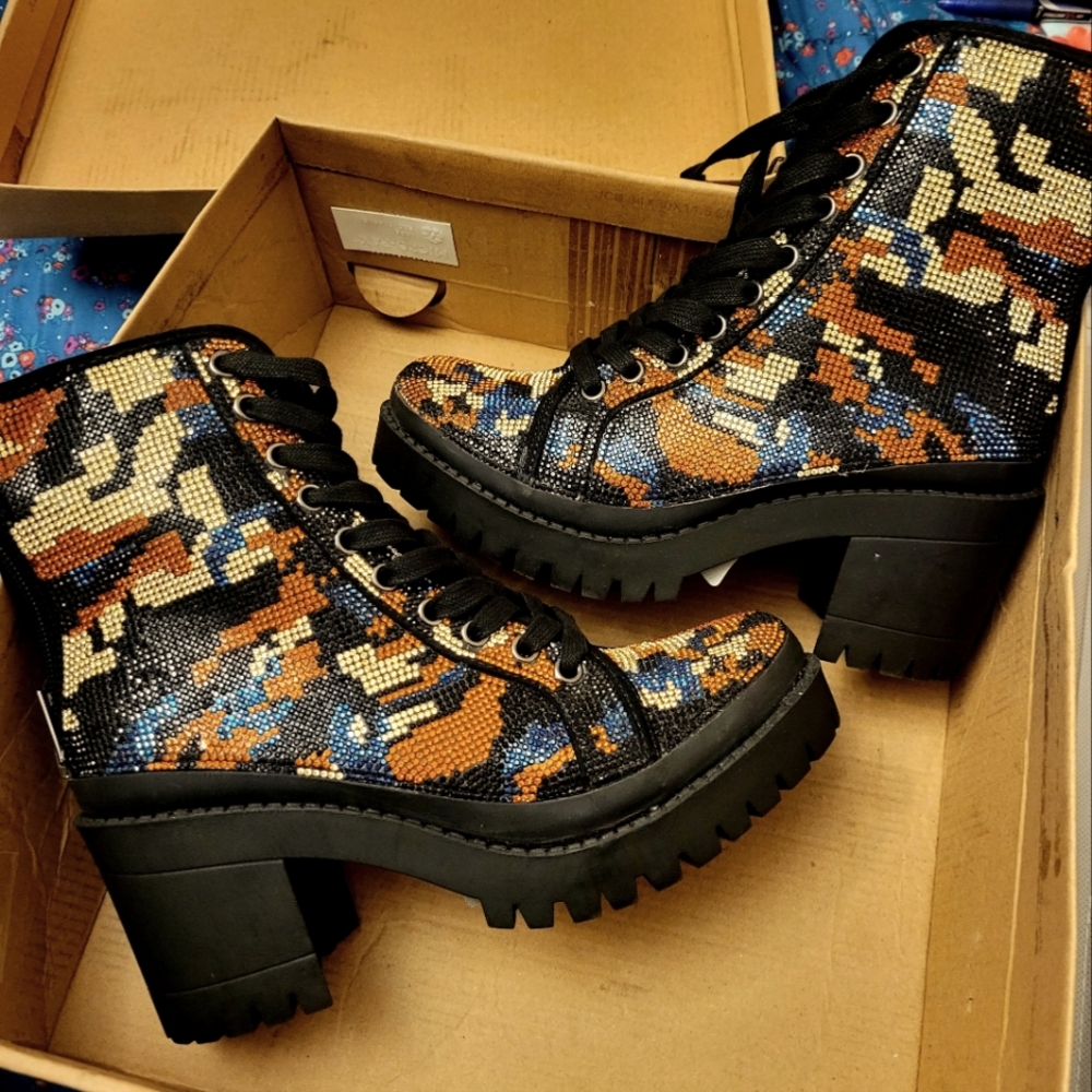 Steve Madden Black, Brown & Blue Platform Combat Boots